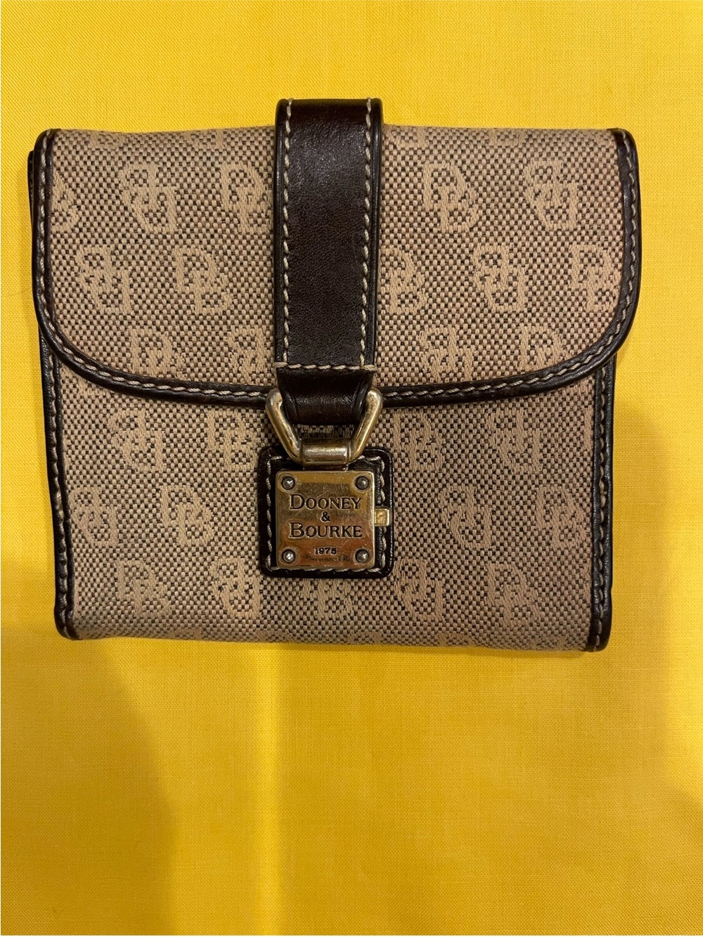 Dooney & Bourke Tan and Dark Brown Signature Compact Wallet